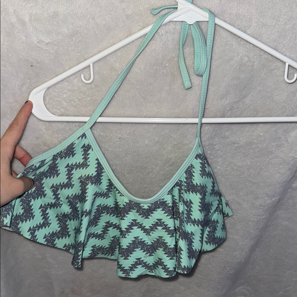 Mint Green and Navy Zigzag Bikini Top